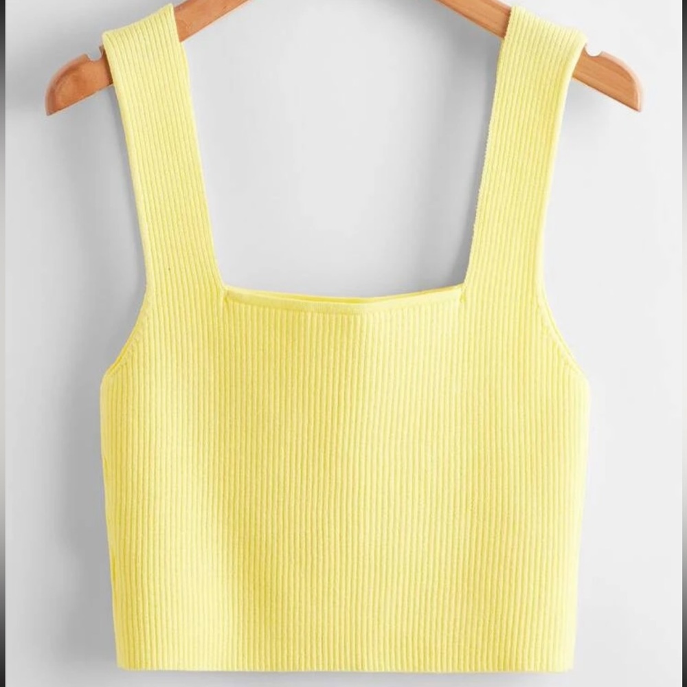 SHEIN Women’s Tops | Solid Ribbed Knit Top | Women’s S | Yellow